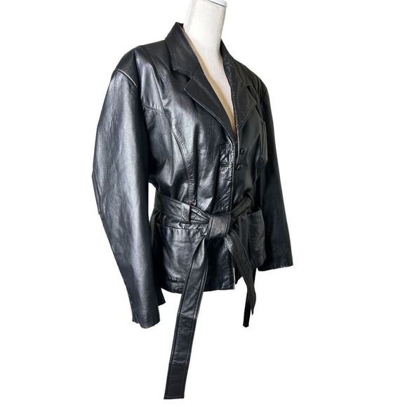 Women's Black Leather Jacket from Wilsons. Fully lined in black satin. - Picture 3 of 14